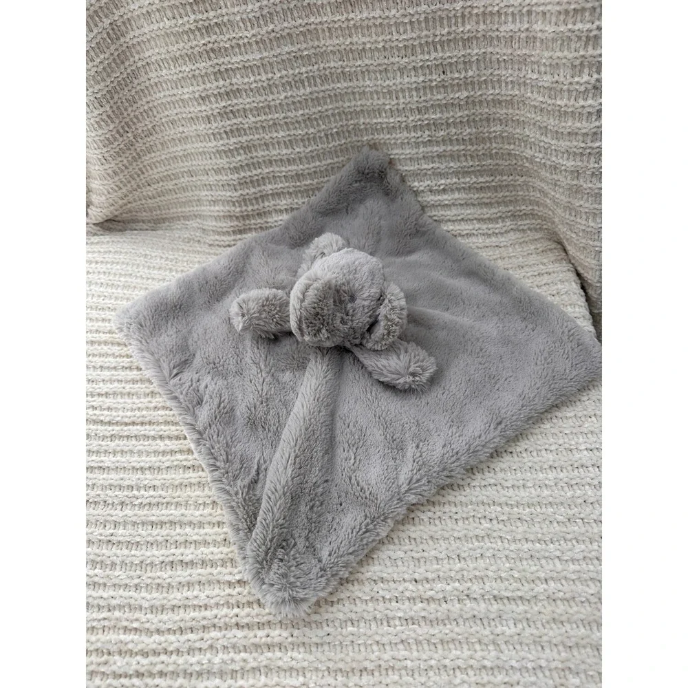 Pottery Barn Kids Style Grey Elephant Security Blanket Plush Faux Fur Baby Lovey